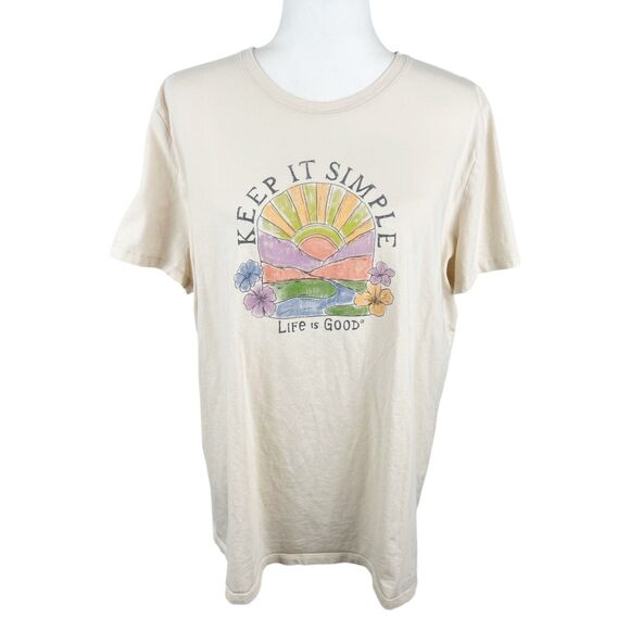 Life Is Good Shirt Women XXL Cream Keep It Simple Sunshine Graphic Tee Casual - Picture 1 of 11